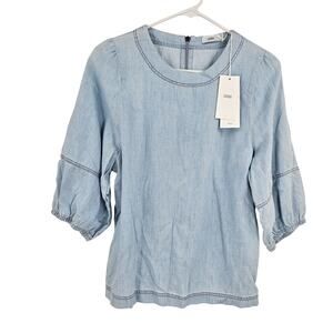 $215 Closed Debbie Denim Chambray Top Blue Light Wash Balloon Sleeve NWT Size S
